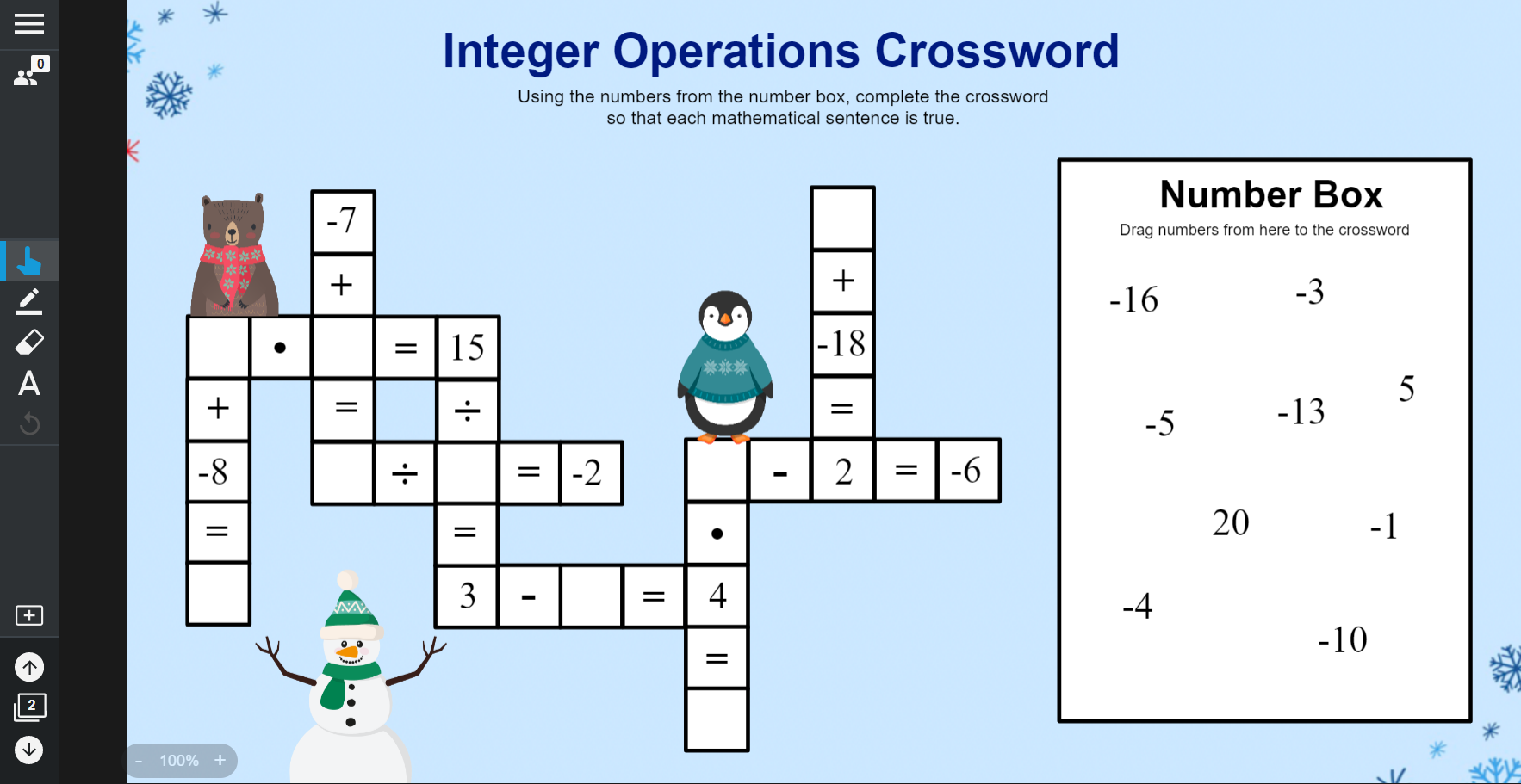 Integer Operations Crossword
