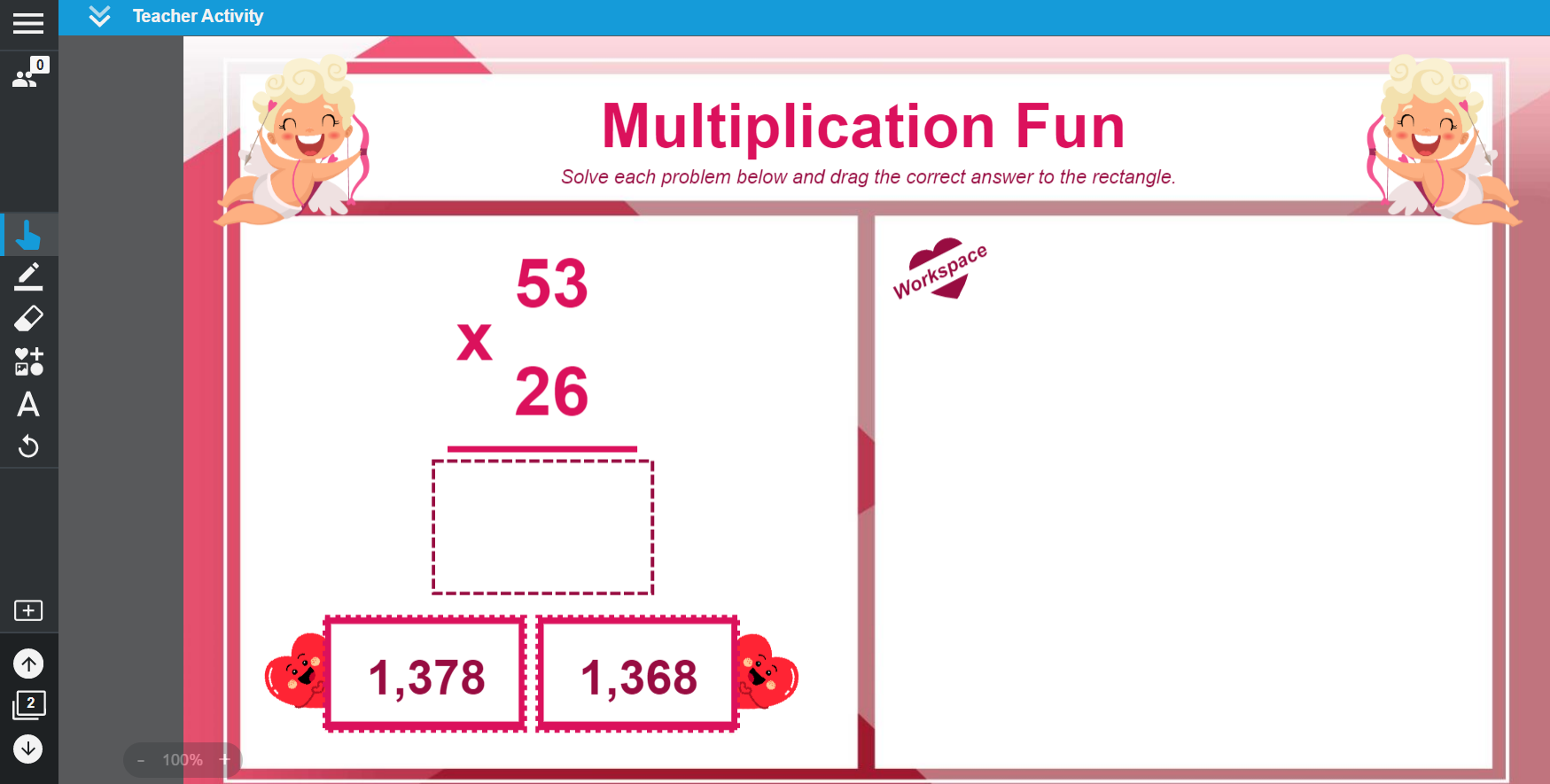 Valentine's Day Multiplication with Workspaces